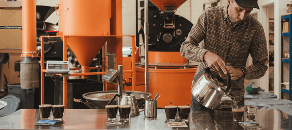 Cupping Session in front of Coffee Roaster